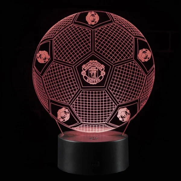 Manchester United 3D lampe. Fodbold. Farveskift mellem 7 farver. Mobil, PC og tablet tilbehør