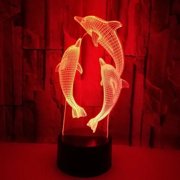 Delfin 3D lampe. 3 flotte delfiner. Farveskift mellem 7 farver. Delfin 3D lampe. 3 flotte delfiner. Farveskift mellem 7 farver. - Billede 2