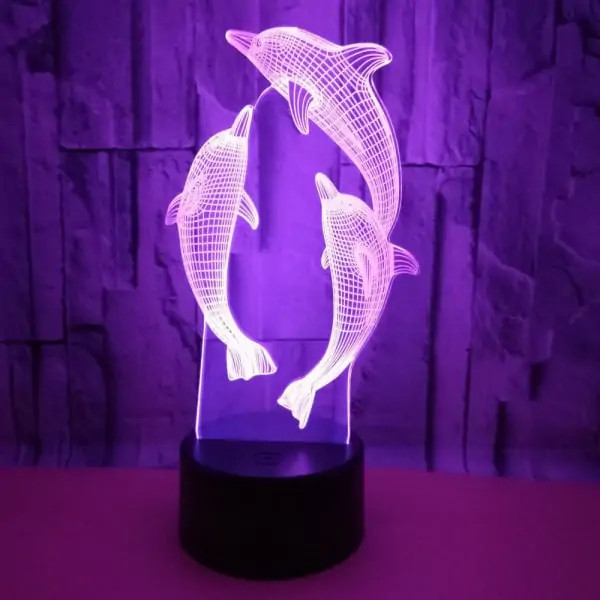 Delfin 3D lampe. 3 flotte delfiner. Farveskift mellem 7 farver. Delfin 3D lampe. 3 flotte delfiner. Farveskift mellem 7 farver. - Billede 7