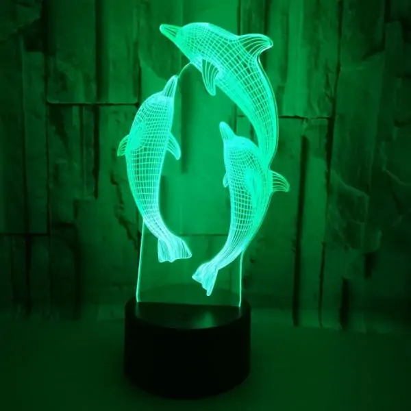 Delfin 3D lampe. 3 flotte delfiner. Farveskift mellem 7 farver. Delfin 3D lampe. 3 flotte delfiner. Farveskift mellem 7 farver. - Billede 6