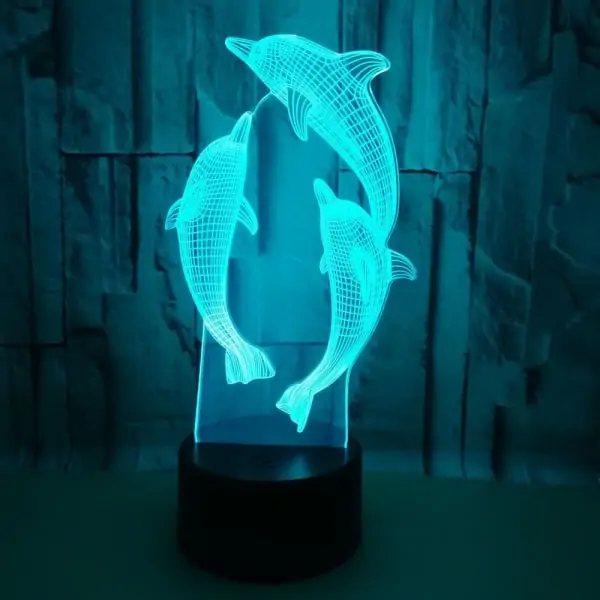 Delfin 3D lampe. 3 flotte delfiner. Farveskift mellem 7 farver. Delfin 3D lampe. 3 flotte delfiner. Farveskift mellem 7 farver. - Billede 5