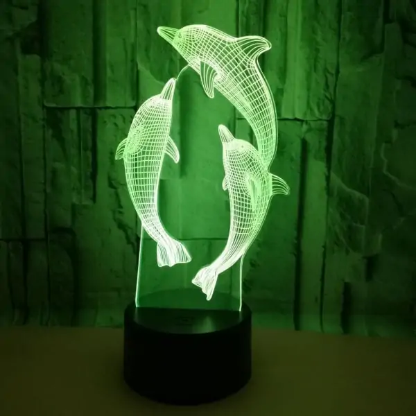 Delfin 3D lampe. 3 flotte delfiner. Farveskift mellem 7 farver. Delfin 3D lampe. 3 flotte delfiner. Farveskift mellem 7 farver. - Billede 3