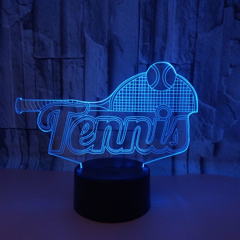 Tennis 3D lampe. Lysende logo, tennisketcher og bold. Farveskift mellem 7 farver. Tennis 3D lampe. Lysende logo, tennisketcher og bold. Farveskift mellem 7 farver. - Billede 3