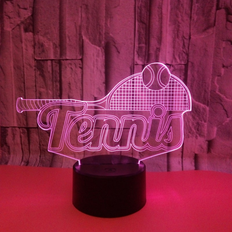 Tennis 3D lampe. Lysende logo, tennisketcher og bold. Farveskift mellem 7 farver. Tennis 3D lampe. Lysende logo, tennisketcher og bold. Farveskift mellem 7 farver. - Billede 2