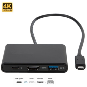 3 i 1 USB-C til HDMI (4K) + USB3.0 + USB-C PD adapter. Sort. Mobil, PC og tablet tilbehør
