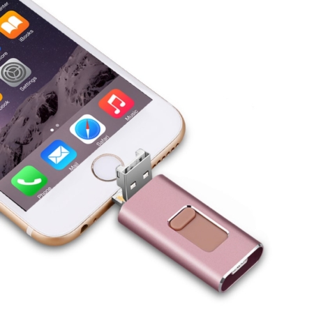 4 i 1 flashdrive hukommelsestik til iPhone / Android. Rosegold. 32GB. 4 i 1 flashdrive hukommelsestik til iPhone/Android. 128GB. Rosegold