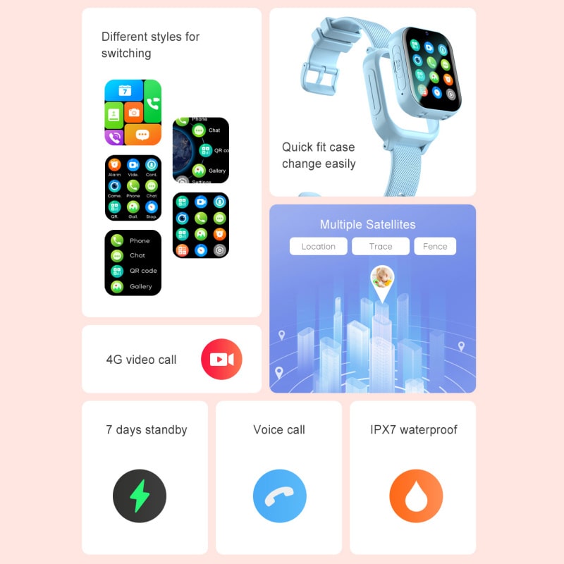 K26H GPS Smartwatch til børn. GPS-positionering, geo-hegn, IPX7 Vandtæt mm. Pink. K26H GPS Smartwatch til børn. GPS-positionering, geo-hegn, IPX7 Vandtæt mm. Pink. - Billede 12