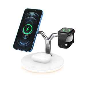 3-i-1 Magnetisk Trådløs Oplader Dock til iPhone, AirPods Pro, Apple Watch mm. 15W. Hvid. 3 I 1 Magnetisk Oplader Hvid