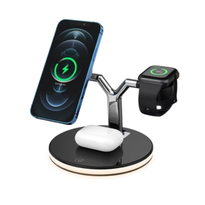 3-i-1 Magnetisk Trådløs Oplader Dock til iPhone, AirPods Pro, Apple Watch mm. 15W. Sort. Mobil, PC og tablet tilbehør