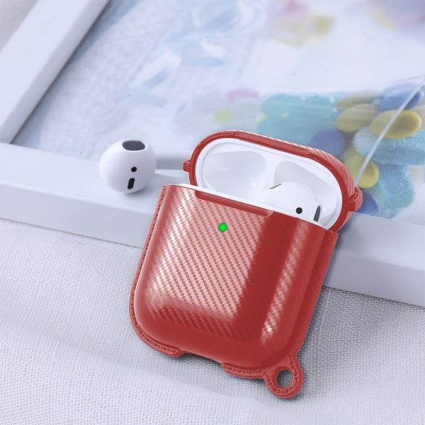 Carbon Fiber TPU beskyttelsescover til dit AirPods etui. Rød. Carbon Fiber TPU beskyttelsescover til dit AirPods etui. Rød. - Billede 2