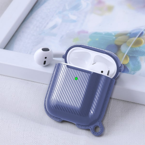 Carbon Fiber TPU beskyttelsescover til dit AirPods etui. Safir blå. Carbon Fiber TPU beskyttelsescover til dit AirPods etui. Safir blå. - Billede 2