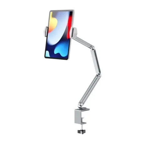 Universal 3-akslet aluminiums mobil & tablet bordholder. 78cm. Silver/Hvid. Universal 3-akslet aluminiums mobil & tablet bordholder. Silver