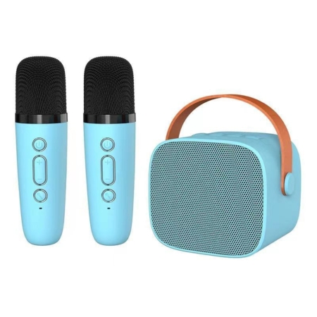 Smart Karaoke Højtaler med To Mikrofoner. Perfekt til Fest og Sjov. Blå Sjov og smart Karaoke Højtaler med To Mikrofoner. Blå