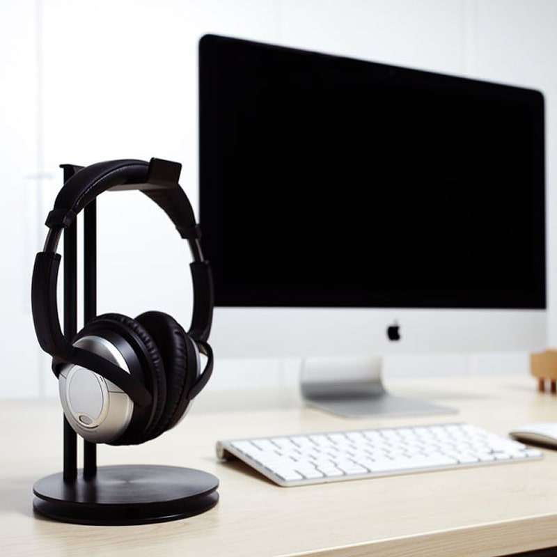 Flot Headset Stander i Metal Alu look til alle slags headphones. Sort. Flot Headset Stander i Metal Alu look til alle slags headphones. Sort. - Billede 3