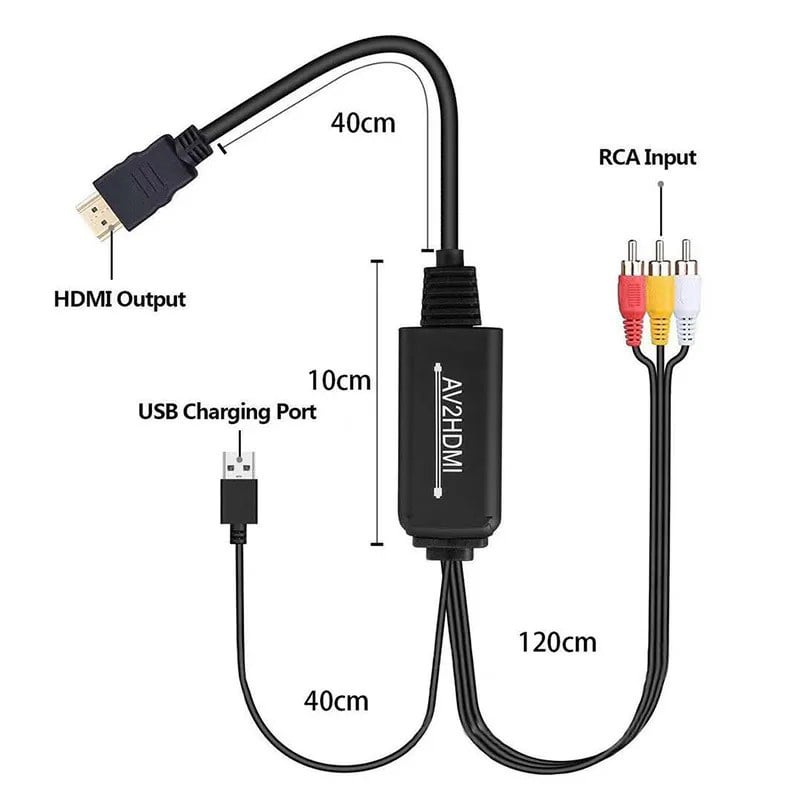 AV til HDMI Konverter Kabel Til DVD, VHS, Retrospil og Kamera. 2 m. AV til HDMI Konverter Kabel Til DVD, VHS, Retrospil og Kamera. 2 m. - Billede 3