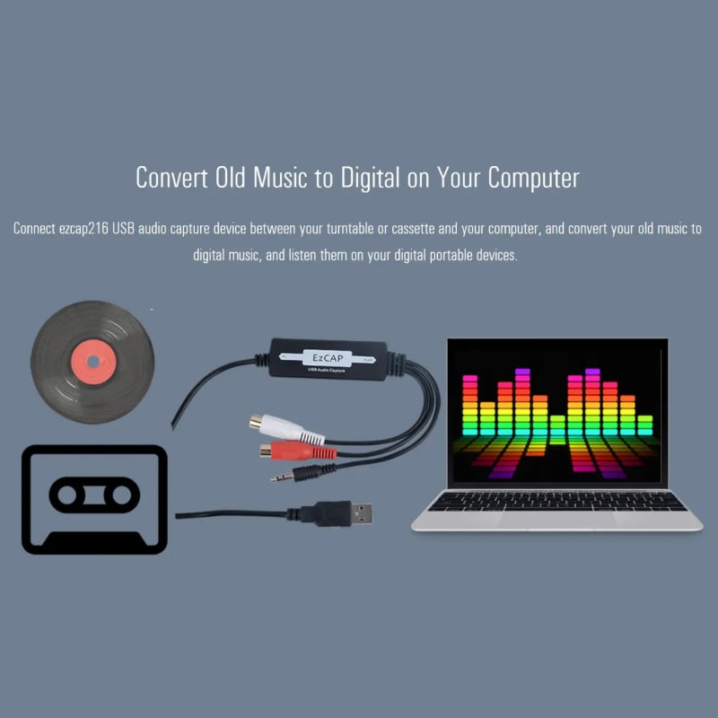 EZCAP USB Audio Capture adapter. Digitaliser dine gamle lydoptagelser. EZCAP USB Audio Capture adapter. Digitaliser dine gamle lydoptagelser. - Billede 6
