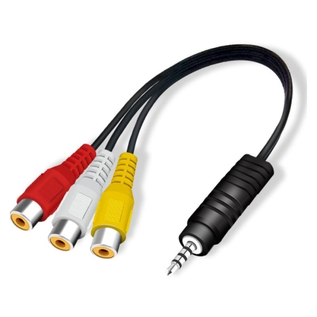 AV Adapterkabel 3.5mm minijack til 3 x RCA phono Hun (audio og Composite video). 50cm AV Adapterkabel 3.5mm minijack til 3 x RCA phono Hun. 50cm