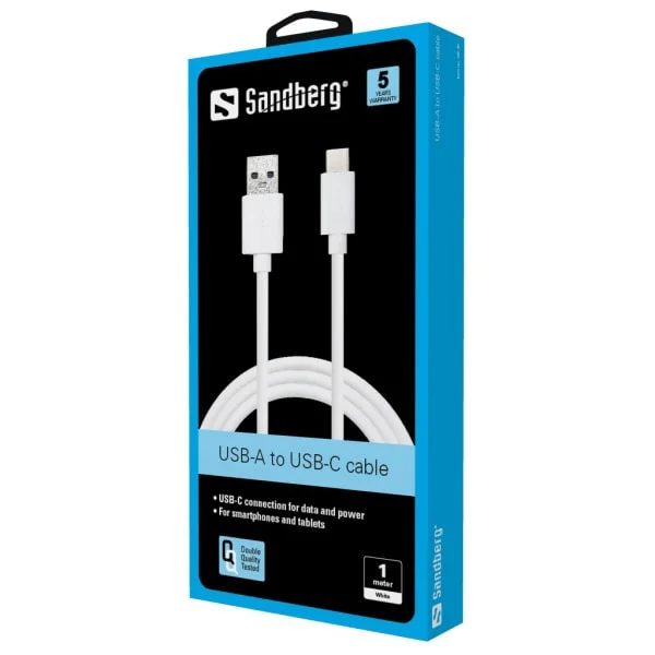 Sandberg USB-C 3.1 Han til USB-A 3.0 Han kabel. 1m. Hvid. Sandberg USB-C 3.1 Han til USB-A 3.0 Han kabel. 1m. Hvid. - Billede 2