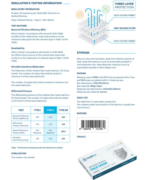 mediroc 3-lags mundbind Type II. CE-mærket. 10 stk. mediroc 3-lags mundbind Type II. CE-mærket. 10 stk. - Billede 5