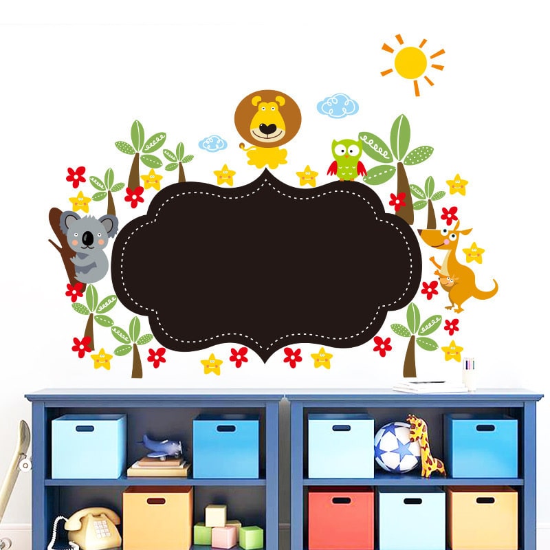 Sød tavle wallsticker til kridt med dyr, palmer, blomster mm. Sød tavle wallsticker til kridt med dyr, palmer, blomster mm. - Billede 3