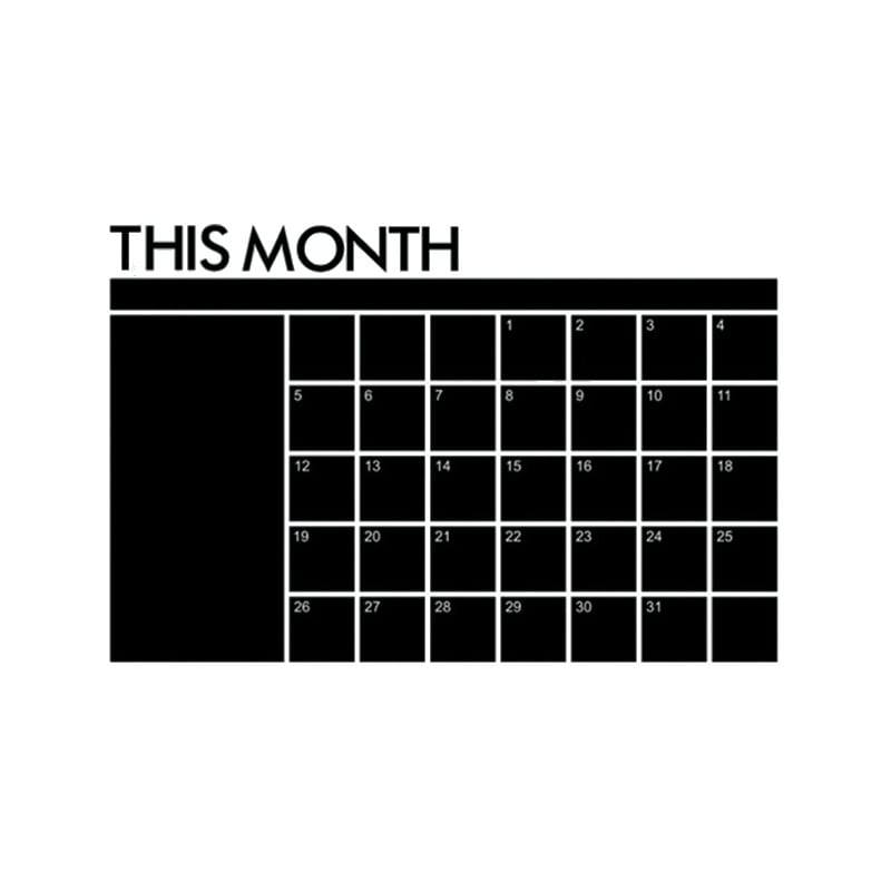 Stor wallsticker tavle til kridt. ’This month’ kalender med tal. 60x100cm Stor Kalender wallsticker. ’This month’ kalender og Tavle