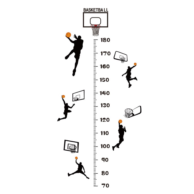 Sej basket målebånds wallsticker. Fem basket scoringer - i højden fra 70-180cm. Basket målebånds wallsticker. Fem basket scoringer. 70-180cm