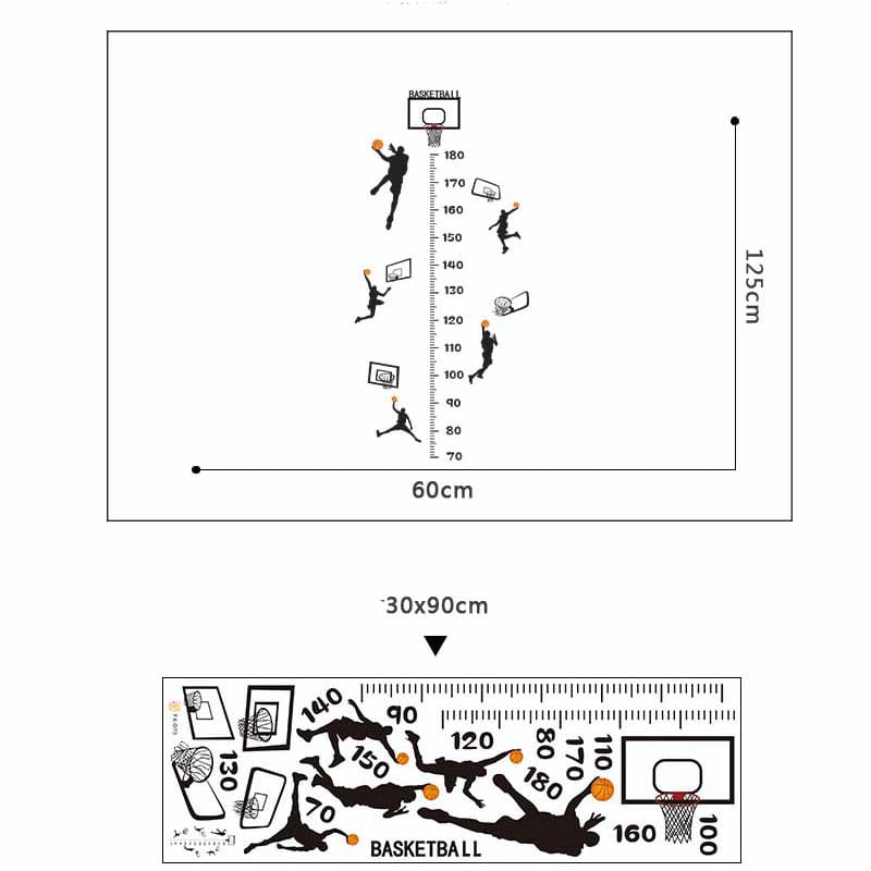 Sej basket målebånds wallsticker. Fem basket scoringer - i højden fra 70-180cm. Sej basket målebånds wallsticker. Fem basket scoringer - i højden fra 70-180cm. - Billede 7