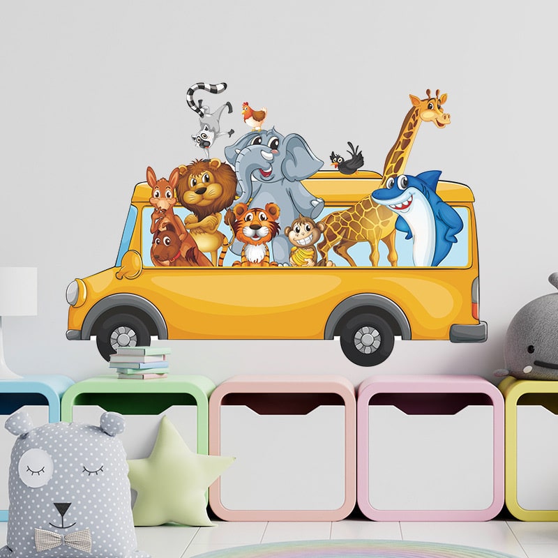 Dyrebus wallsticker i flotte farver. Wallsticker med søde dyr i en bus. Dyrebus wallsticker i flotte farver. Wallsticker med søde dyr i en bus. - Billede 2