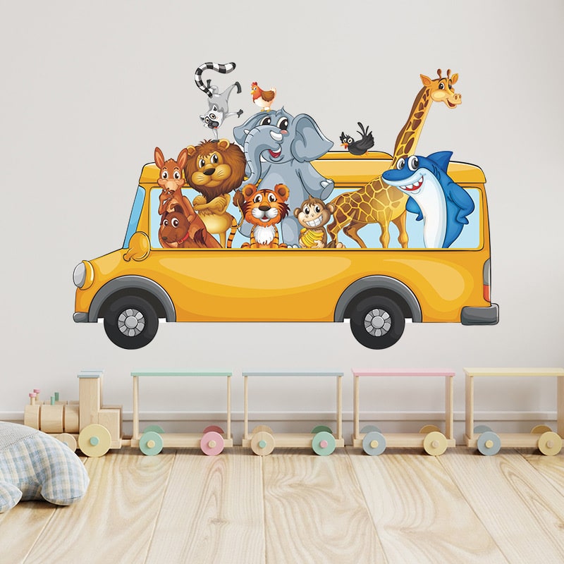 Dyrebus wallsticker i flotte farver. Wallsticker med søde dyr i en bus. Dyrebus wallsticker i flotte farver. Wallsticker med søde dyr i en bus. - Billede 6