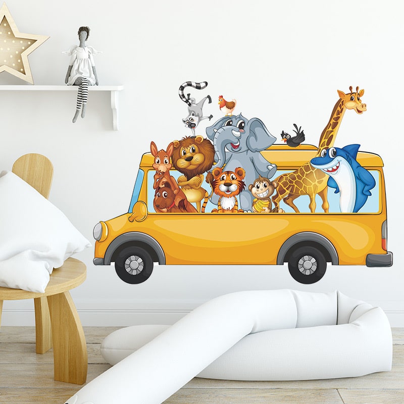 Dyrebus wallsticker i flotte farver. Wallsticker med søde dyr i en bus. Dyrebus wallsticker i flotte farver. Wallsticker med søde dyr i en bus. - Billede 5