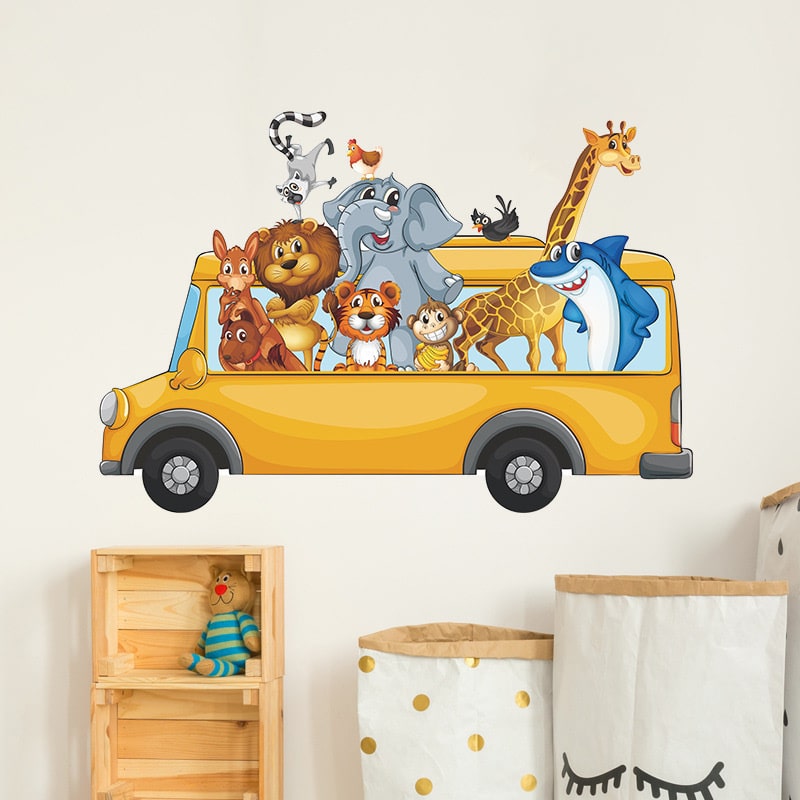 Dyrebus wallsticker i flotte farver. Wallsticker med søde dyr i en bus. Dyrebus wallsticker i flotte farver. Wallsticker med søde dyr i en bus. - Billede 4