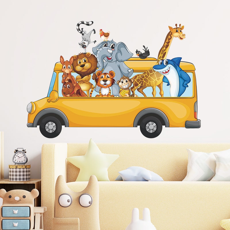 Dyrebus wallsticker i flotte farver. Wallsticker med søde dyr i en bus. Dyrebus wallsticker i flotte farver. Wallsticker med søde dyr i en bus. - Billede 3