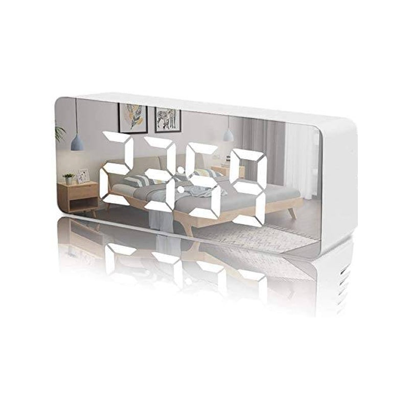 Multifunktionelt LED vækkeur med spejl. Hvid. Elegant og flot Multifunktionelt LED vækkeur med spejl. Hvid