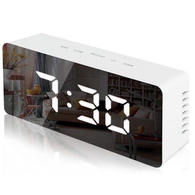 Multifunktionelt LED vækkeur med spejl. Hvid. Multifunktionelt LED vækkeur med spejl. Hvid. - Billede 2