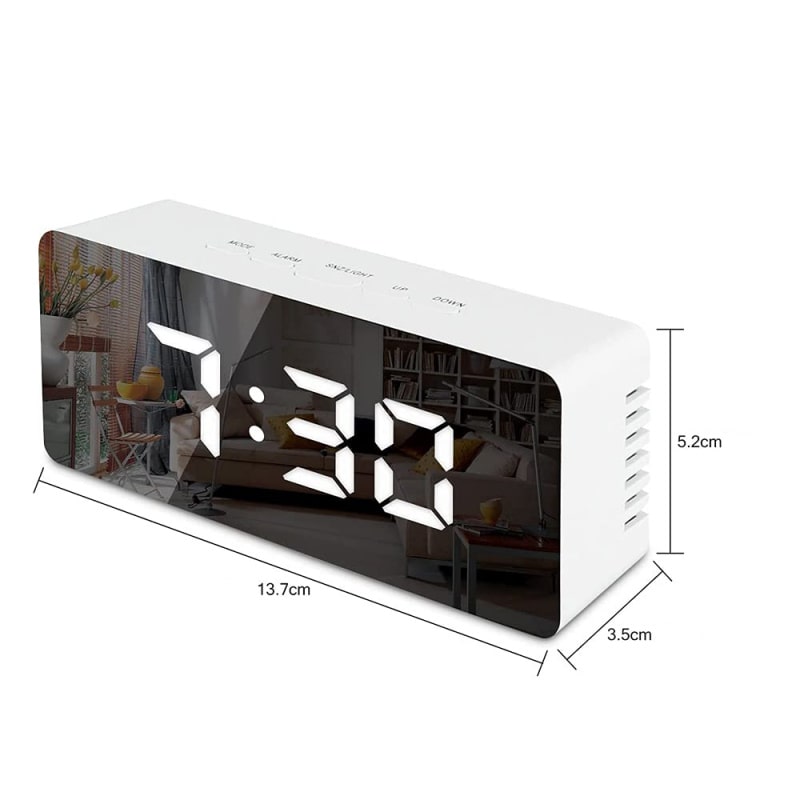Multifunktionelt LED vækkeur med spejl. Hvid. Multifunktionelt LED vækkeur med spejl. Hvid. - Billede 4