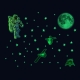 Selvlysende wallsticker til den lille astronaut. Stjernehimmel med en astronaut, en måne, satellitter mm. Selvlysende wallsticker til den lille astronaut. 74 stk.