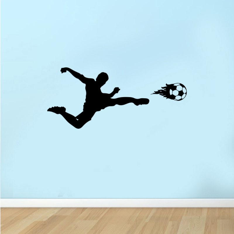 Fodbold wallsticker. Sidesaksespark og fodbold i flammer. 57x129cm. Fodbold wallsticker. Sidesaksespark og fodbold i flammer. 57x129cm. - Billede 4