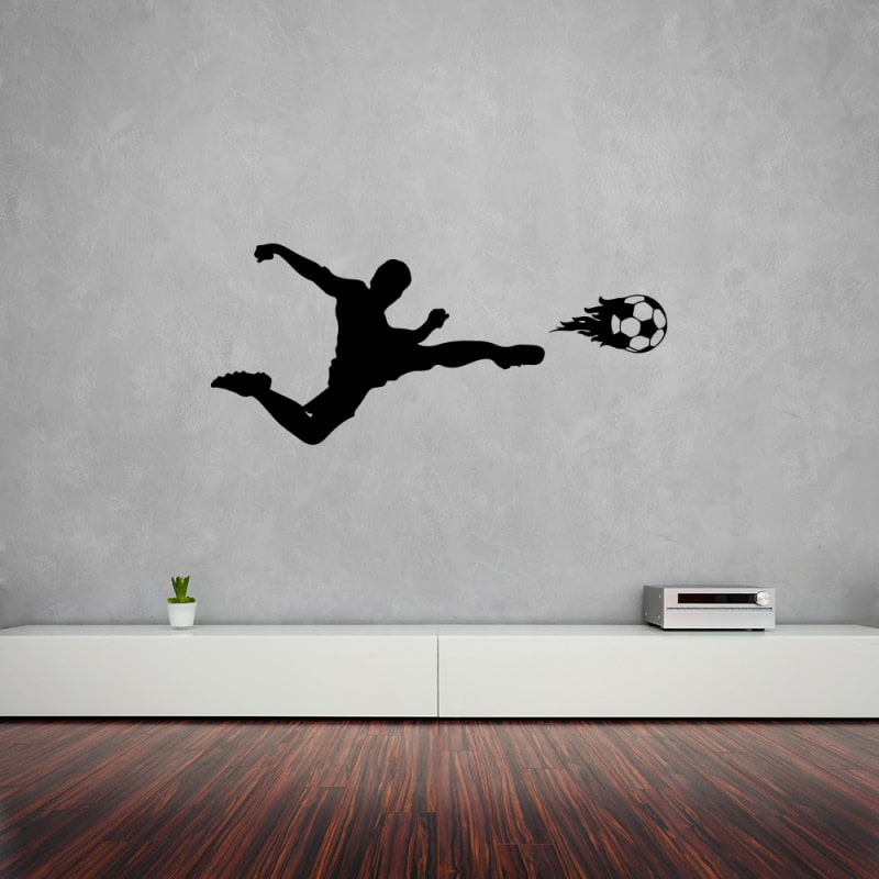 Fodbold wallsticker. Sidesaksespark og fodbold i flammer. 57x129cm. Fodbold wallsticker. Sidesaksespark og fodbold i flammer. 57x129cm. - Billede 3