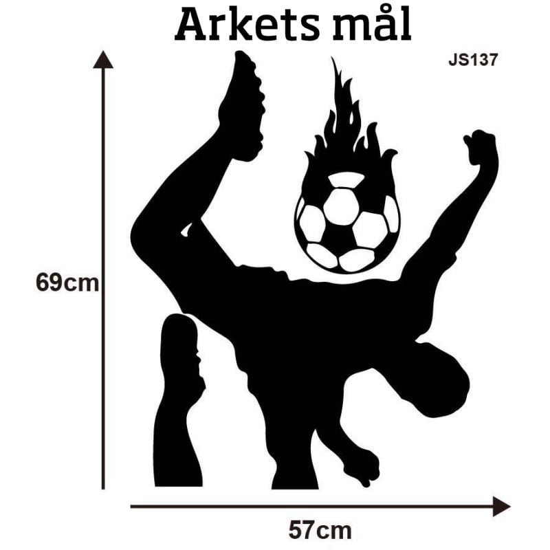 Fodbold wallsticker. Sidesaksespark og fodbold i flammer. 57x129cm. Fodbold wallsticker. Sidesaksespark og fodbold i flammer. 57x129cm. - Billede 6