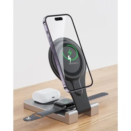Smart Foldbar Magnetisk Magsafe Trådløs Opladestander. BTJ3-W13. 15W. Smart Foldbar Magnetisk Magsafe Trådløs Opladestander. 15W.