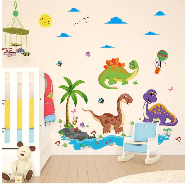 Sød dinosaurus wallsticker med nuttede baby dinoer. 90x60cm. Sød dinosaurus wallsticker med nuttede baby dinoer. 90x60cm. - Billede 2