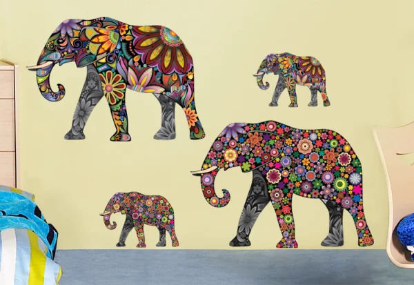 Elefanter wallsticker. Flotte blomsterelefanter. 60x35cm. Elefanter wallsticker. Flotte blomsterelefanter. 60x35cm. - Billede 2