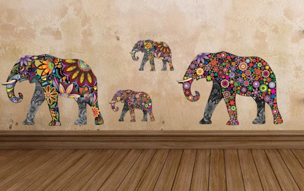 Elefanter wallsticker. Flotte blomsterelefanter. 60x35cm. Elefanter wallsticker. Flotte blomsterelefanter. 60x35cm. - Billede 4