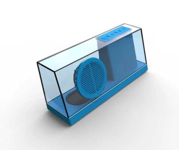 Transparent trådløs Bluetooth højttaler med FM-radio mm. Blå. Transparent trådløs Bluetooth højttaler med FM-radio mm. Blå.