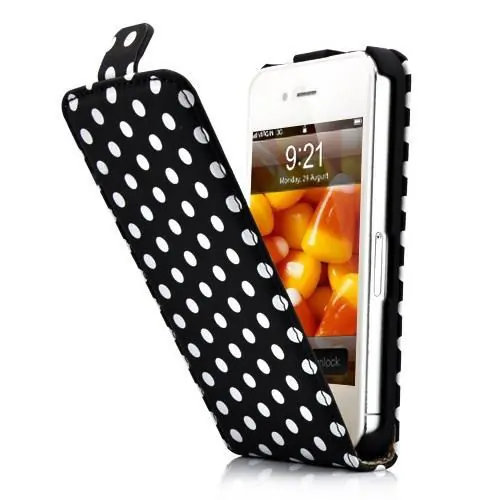 Dots Leather case med magnet flip til iPhone 4/4S. Sort. Mobil, PC og tablet tilbehør