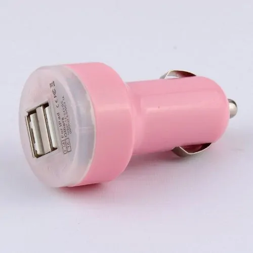 Dual USB billader til telefon, tablet mm. Pink. Mobil, PC og tablet tilbehør