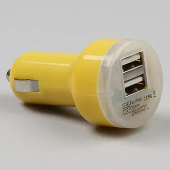 Dual USB billader til telefon, tablet mm. Gul. Mobil, PC og tablet tilbehør