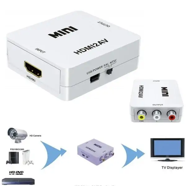 HDMI til AV/RCA Konverter. Full HD 1080p. Hvid HDMI til AV/RCA Konverter. Full HD 1080p. Hvid