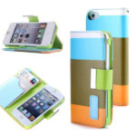 Læder cover m kreditkortholder til iPhone 4/4S.Blå/Khaki/Orange. Mobil, PC og tablet tilbehør