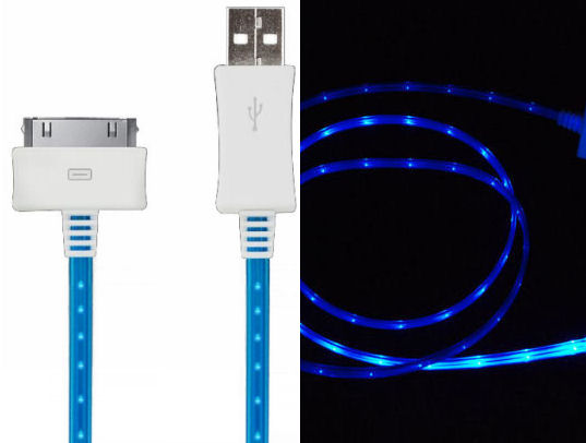 LED lys USB Data-/ladekabel til iPhone, iPad mm. 1 meter. Blå. LED lys USB Data-/ladekabel til iPhone, iPad mm. 1 meter. Blå.